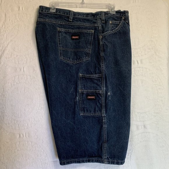 Dickies Carpenter Shorts Mens 42 Loose Fit Y2K Distressed Blue Denim - Picture 2 of 10